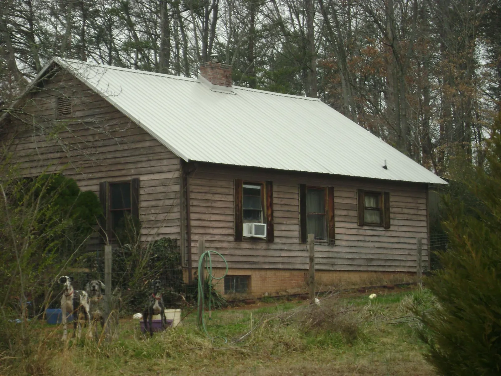 White metal roof on an old wood sided farmhouse, from a Metal Roof Installation job in Limestone